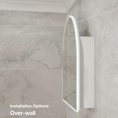 Arco Arch 800mm x 800mm Frontlit LED Mirrored Shaving Cabinet, Matte White