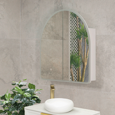 Arco Arch 800mm x 800mm Frontlit LED Mirrored Shaving Cabinet, Matte White