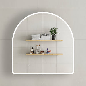 Arco Arch 800mm x 800mm Frontlit LED Mirrored Shaving Cabinet, Matte White