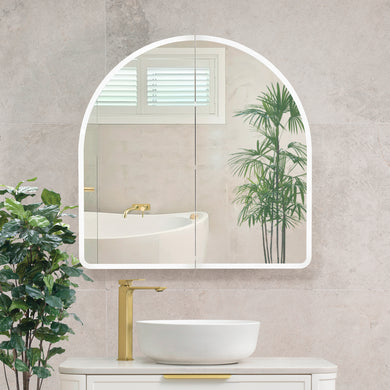 Arco Arch 800mm x 800mm Frontlit LED Mirrored Shaving Cabinet, Matte White