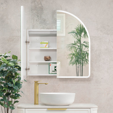 Arco Arch 800mm x 800mm Frontlit LED Mirrored Shaving Cabinet, Matte White
