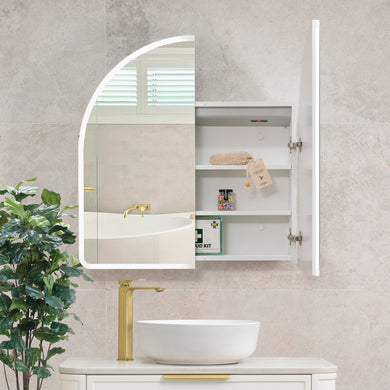 Arco Arch 800mm x 800mm Frontlit LED Mirrored Shaving Cabinet, Matte White