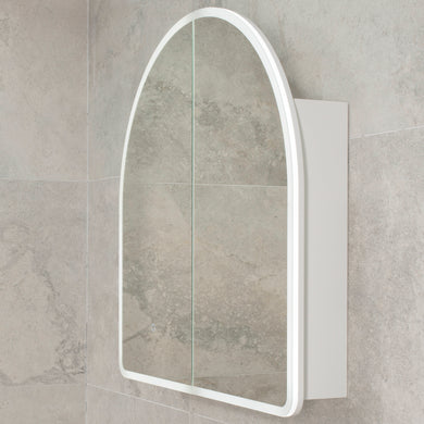Arco Arch 800mm x 800mm Frontlit LED Mirrored Shaving Cabinet, Matte White