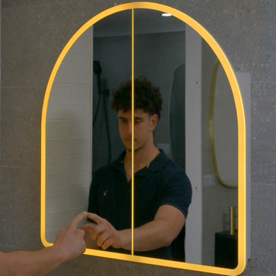 Arco Arch 850mm x 1000mm Frontlit LED Mirrored Shaving Cabinet, Matte White