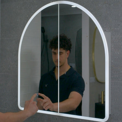 Arco Arch 850mm x 1000mm Frontlit LED Mirrored Shaving Cabinet, Matte White