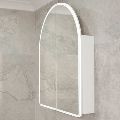 Arco Arch 850mm x 1000mm Frontlit LED Mirrored Shaving Cabinet, Matte White