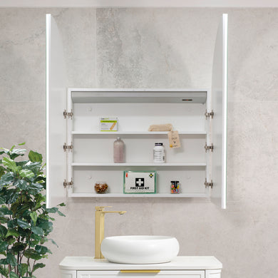 Arco Arch 850mm x 1000mm Frontlit LED Mirrored Shaving Cabinet, Matte White