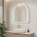 Arco Arch 850mm x 1000mm Frontlit LED Mirrored Shaving Cabinet, Matte White