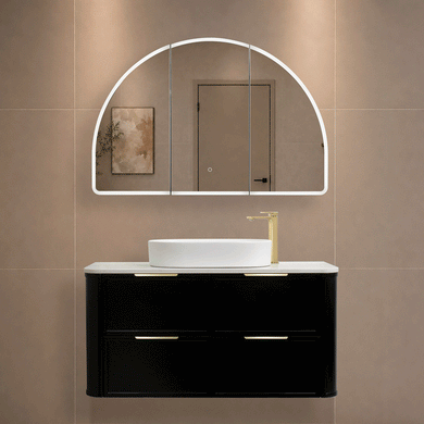 Arco Arch 1200mm x 800mm Frontlit LED Mirrored Shaving Cabinet, Matte Black