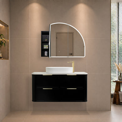 Arco Arch 1200mm x 800mm Frontlit LED Mirrored Shaving Cabinet, Matte Black