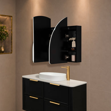 Arco Arch 1200mm x 800mm Frontlit LED Mirrored Shaving Cabinet, Matte Black