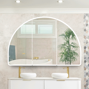 Arco Arch 1200mm x 800mm Frontlit LED Mirrored Shaving Cabinet, Matte White