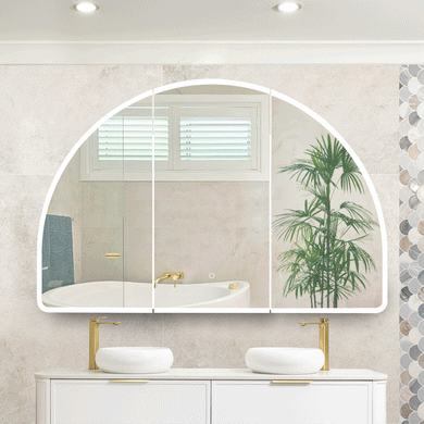 Arco Arch 1200mm x 800mm Frontlit LED Mirrored Shaving Cabinet, Matte White