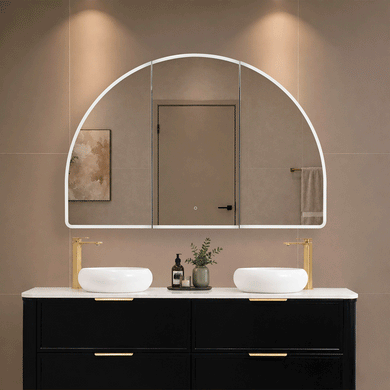 Arco Arch 1500mm x 1000mm Frontlit LED Mirrored Shaving Cabinet, Matte Black