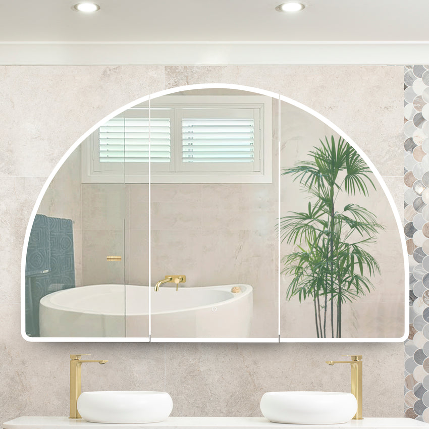Arco Arch 1500mm x 1000mm Frontlit LED Mirrored Shaving Cabinet, Matte Black