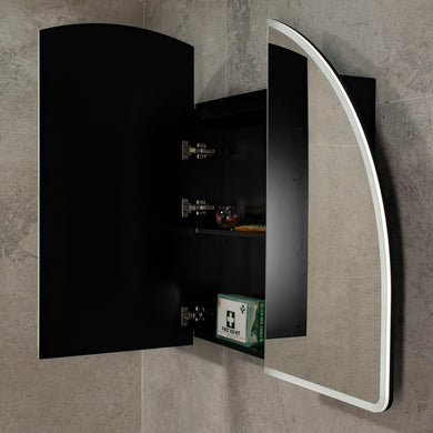 Arco Arch 1500mm x 1000mm Frontlit LED Mirrored Shaving Cabinet, Matte Black
