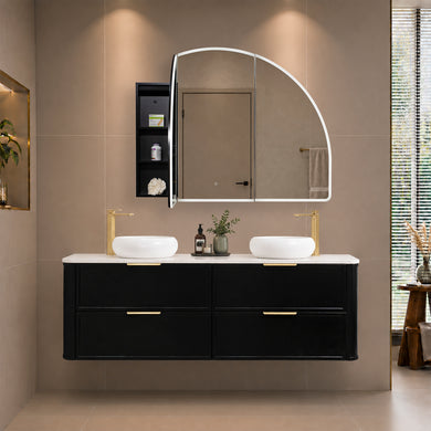 Arco Arch 1500mm x 1000mm Frontlit LED Mirrored Shaving Cabinet, Matte Black