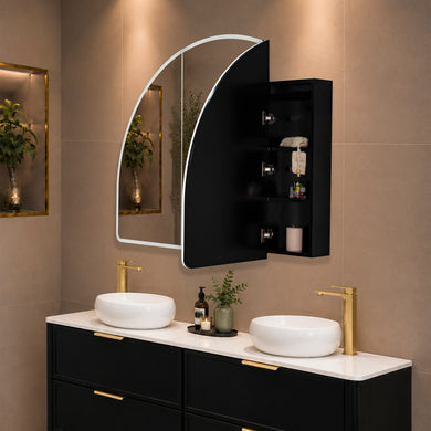 Arco Arch 1500mm x 1000mm Frontlit LED Mirrored Shaving Cabinet, Matte Black