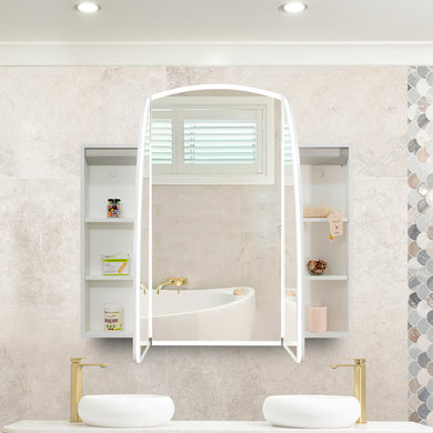 Arco Arch 1500mm x 1000mm Frontlit LED Mirrored Shaving Cabinet, Matte White
