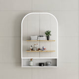 *Clearance* Tura Arch 600mm x 900mm Fronlit LED Mirrored Shaving Cabinet with Exposed Shelf, Matte White