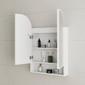 *Clearance* Tura Arch 600mm x 900mm Fronlit LED Mirrored Shaving Cabinet with Exposed Shelf, Matte White