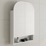 *Clearance* Tura Arch 600mm x 900mm Fronlit LED Mirrored Shaving Cabinet with Exposed Shelf, Matte White
