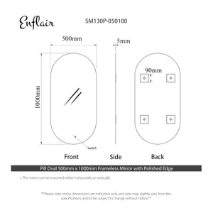 Pill Oval 500mm x 1000mm Frameless Mirror with Polished Edge