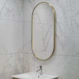 Pill Oval 500mm x 1000mm Backlit LED Framed Mirror with Demister, Brushed Brass (Gold) Frame