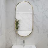 Pill Oval 500mm x 1000mm Backlit LED Framed Mirror with Demister, Brushed Brass (Gold) Frame