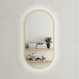 Pill Oval 500mm x 1000mm Backlit LED Framed Mirror with Demister, Brushed Brass (Gold) Frame