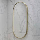 Pill Oval 500mm x 1000mm Backlit LED Framed Mirror with Demister, Brushed Brass (Gold) Frame