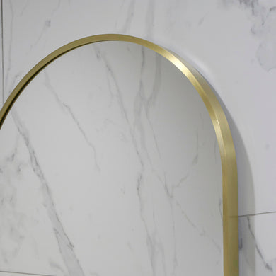 Pill Oval 500mm x 1000mm Backlit LED Framed Mirror with Demister, Brushed Brass (Gold) Frame