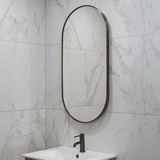 Pill Oval 500mm x 1000mm Backlit LED Framed Mirror with Demister, Brushed Gunmetal Frame