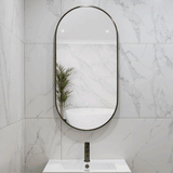 Pill Oval 500mm x 1000mm Backlit LED Framed Mirror with Demister, Brushed Gunmetal Frame