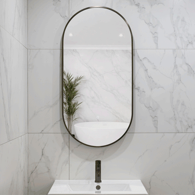 Pill Oval 500mm x 1000mm Backlit LED Framed Mirror with Demister, Brushed Gunmetal Frame
