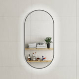 Pill Oval 500mm x 1000mm Backlit LED Framed Mirror with Demister, Brushed Gunmetal Frame