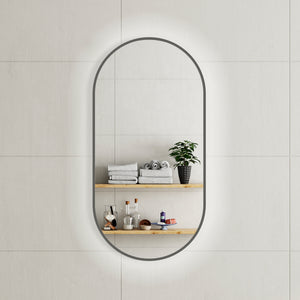 Pill Oval 500mm x 1000mm Backlit LED Framed Mirror with Demister, Brushed Gunmetal Frame