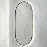 Pill Oval 500mm x 1000mm Backlit LED Framed Mirror with Demister, Brushed Gunmetal Frame