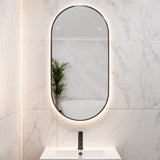 Pill Oval 500mm x 1000mm Backlit LED Framed Mirror with Demister, Brushed Gunmetal Frame