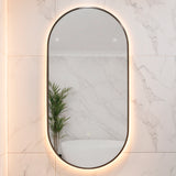 Pill Oval 500mm x 1000mm Backlit LED Framed Mirror with Demister, Brushed Gunmetal Frame