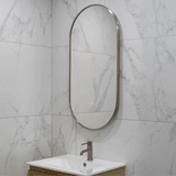 Pill Oval 500mm x 1000mm Backlit LED Framed Mirror with Demister, Brushed Nickel Frame