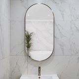 Pill Oval 500mm x 1000mm Backlit LED Framed Mirror with Demister, Brushed Nickel Frame