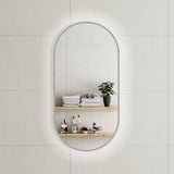 Pill Oval 500mm x 1000mm Backlit LED Framed Mirror with Demister, Brushed Nickel Frame