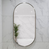 Pill Oval 500mm x 1000mm Backlit LED Framed Mirror with Demister, Brushed Nickel Frame