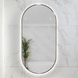 Pill Oval 500mm x 1000mm Backlit LED Framed Mirror with Demister, Brushed Nickel Frame