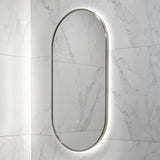 Pill Oval 500mm x 1000mm Backlit LED Framed Mirror with Demister, Brushed Nickel Frame
