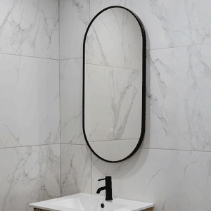Pill Oval 500mm x 1000mm Backlit LED Framed Mirror with Demister, Matte Black Frame