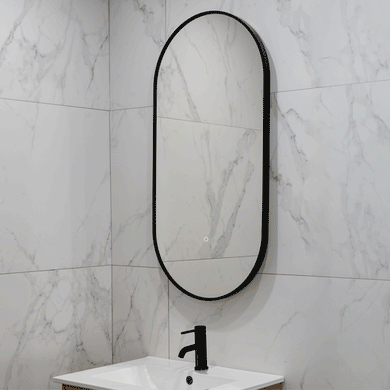 Pill Oval 500mm x 1000mm Backlit LED Framed Mirror with Demister, Matte Black Frame