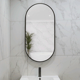 Pill Oval 500mm x 1000mm Backlit LED Framed Mirror with Demister, Matte Black Frame