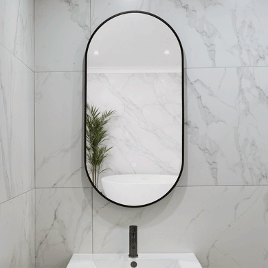 Pill Oval 500mm x 1000mm Backlit LED Framed Mirror with Demister, Matte Black Frame